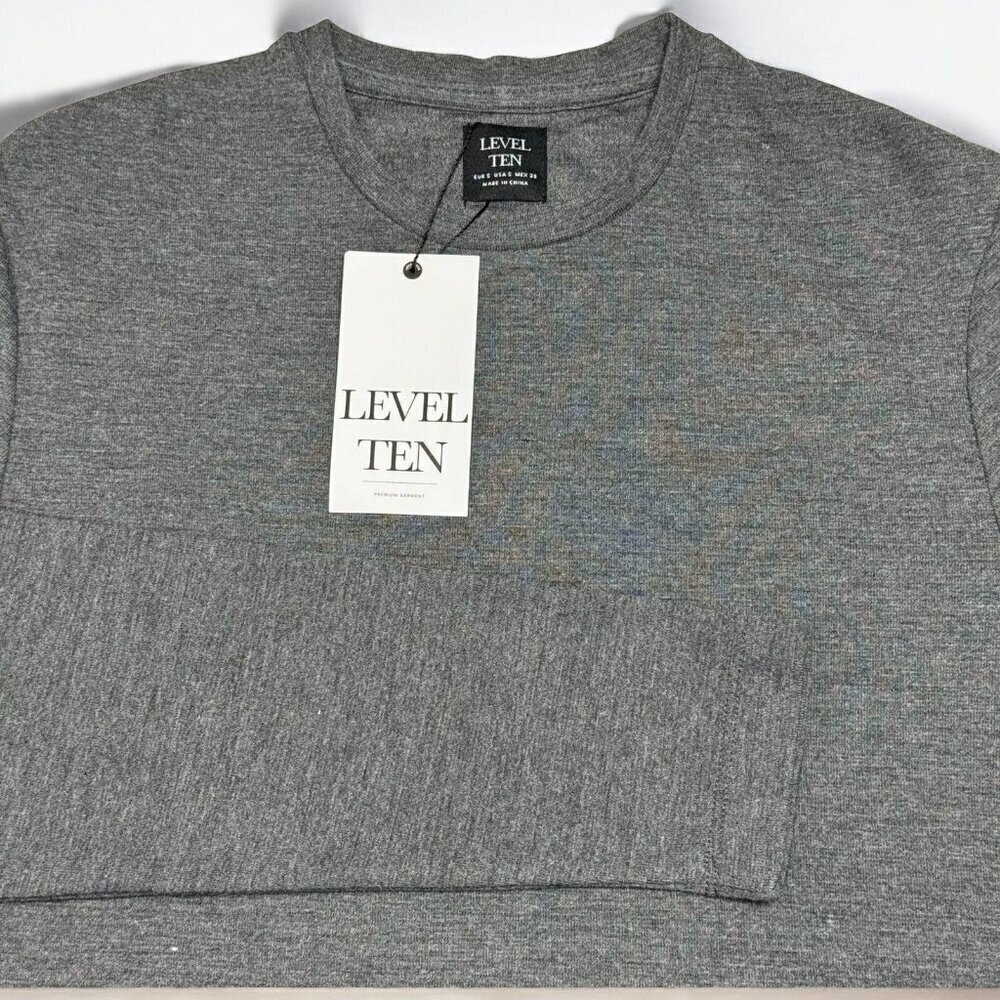 Level Ten Men Minimalist Long Sleeve Knit Shirt Heather Charcoal Gray Small NEW